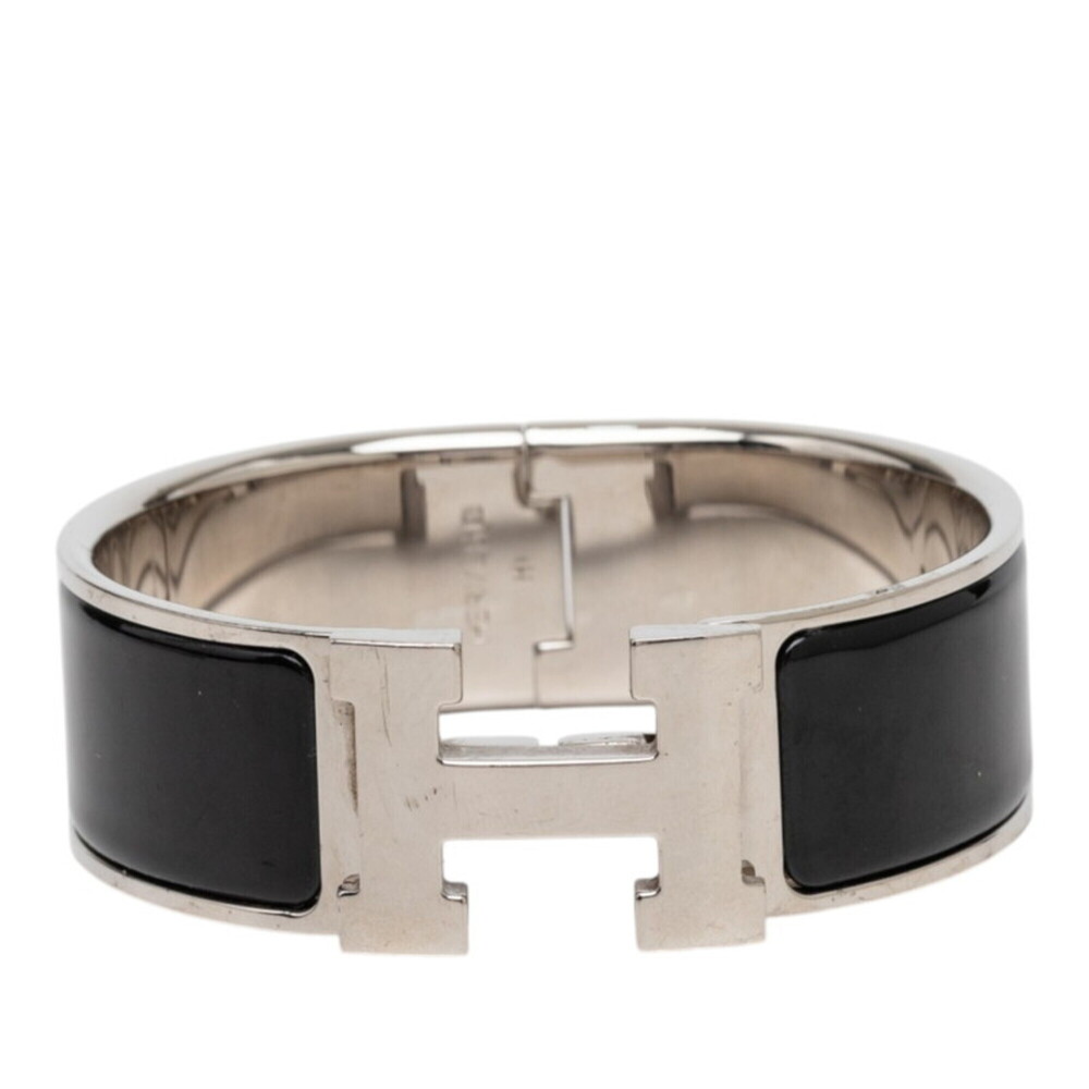 Hermes Clic Clac H PM Bracelet, Silver, Black Metal Enamel, Women's HERMES